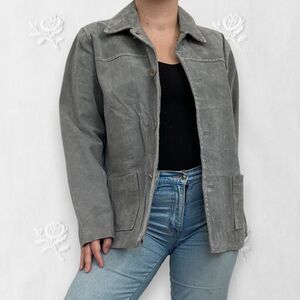 Denim&Co Vintage Light Gray Accent Stitching Suede Tailored Leather Jacket XL